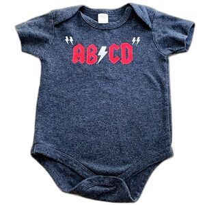 Baby Boy Short Sleeve Gray Onesie 'AB CD' Cotton Snap Closure 6-12m